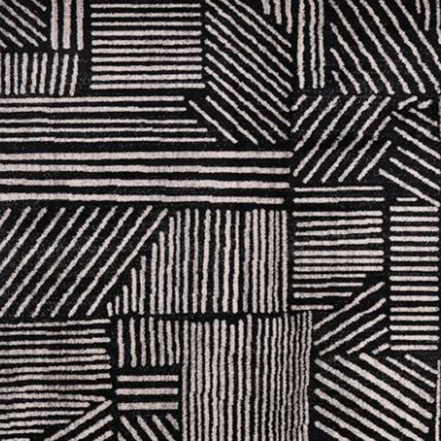 Furnishings, Black and Cream Geometric Rug Linen Effects