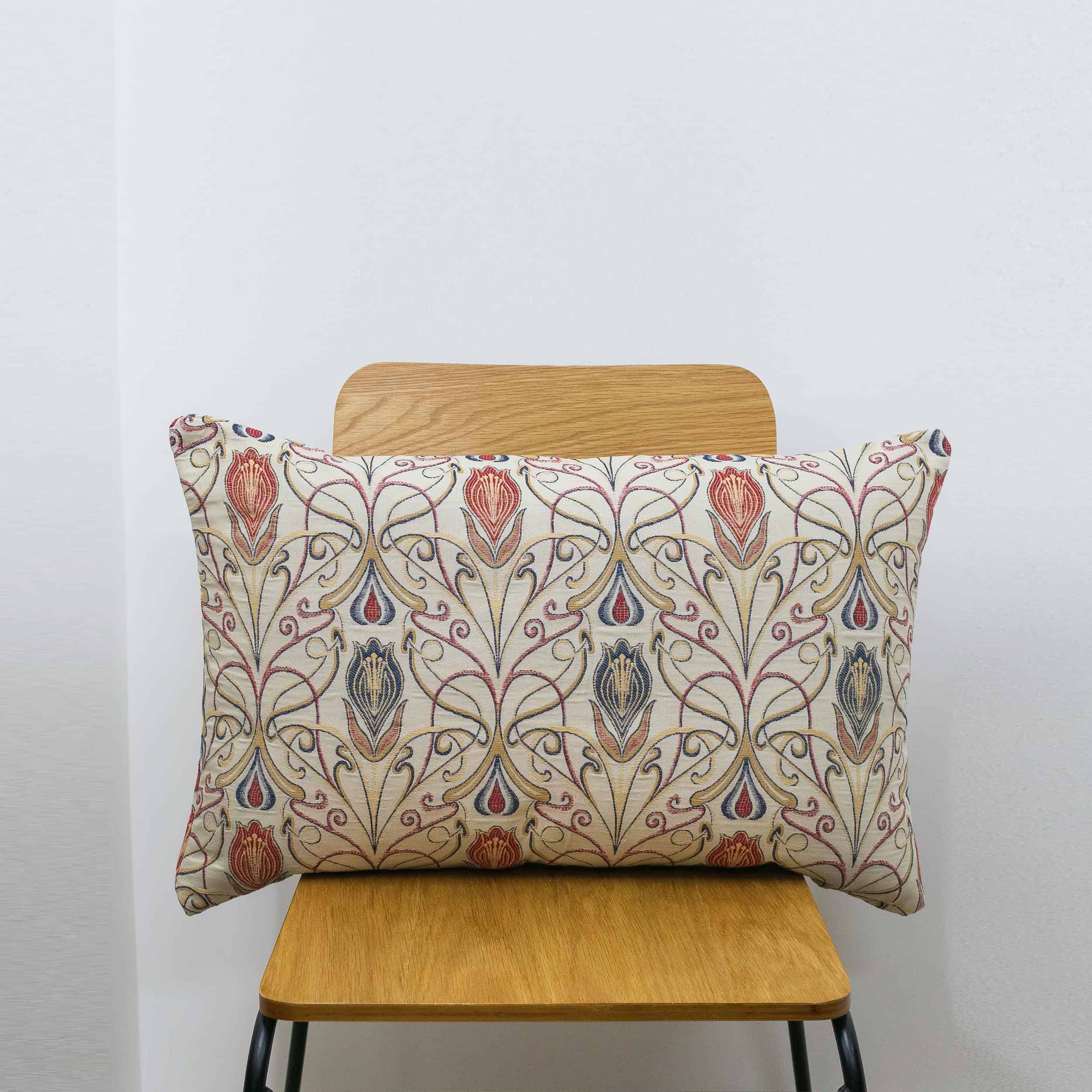 Millefleur Tapestry Style XL Rectangular Cushion in Rouge Linen Loft