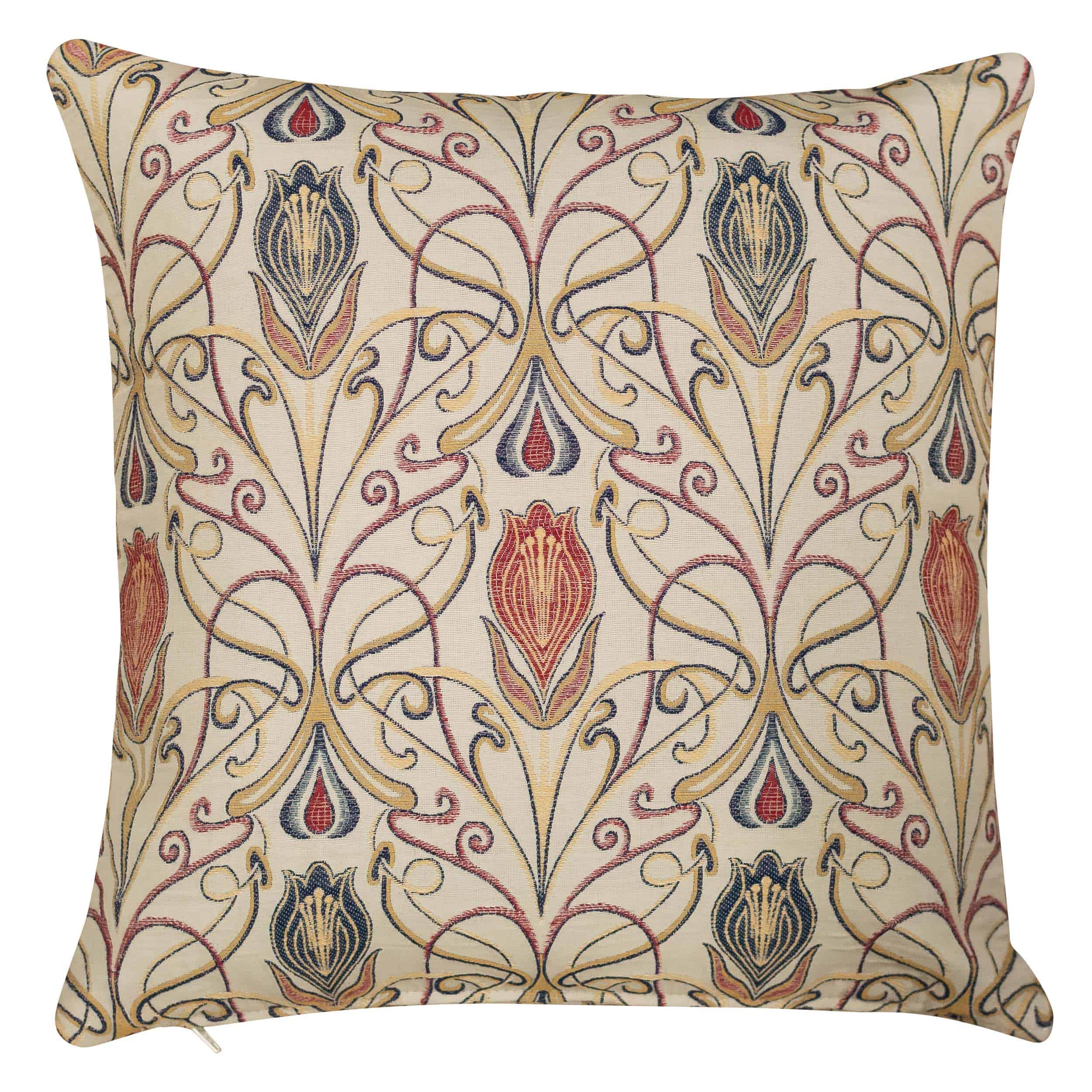 Millefleur Tapestry Style Cushion in Rouge Linen Loft