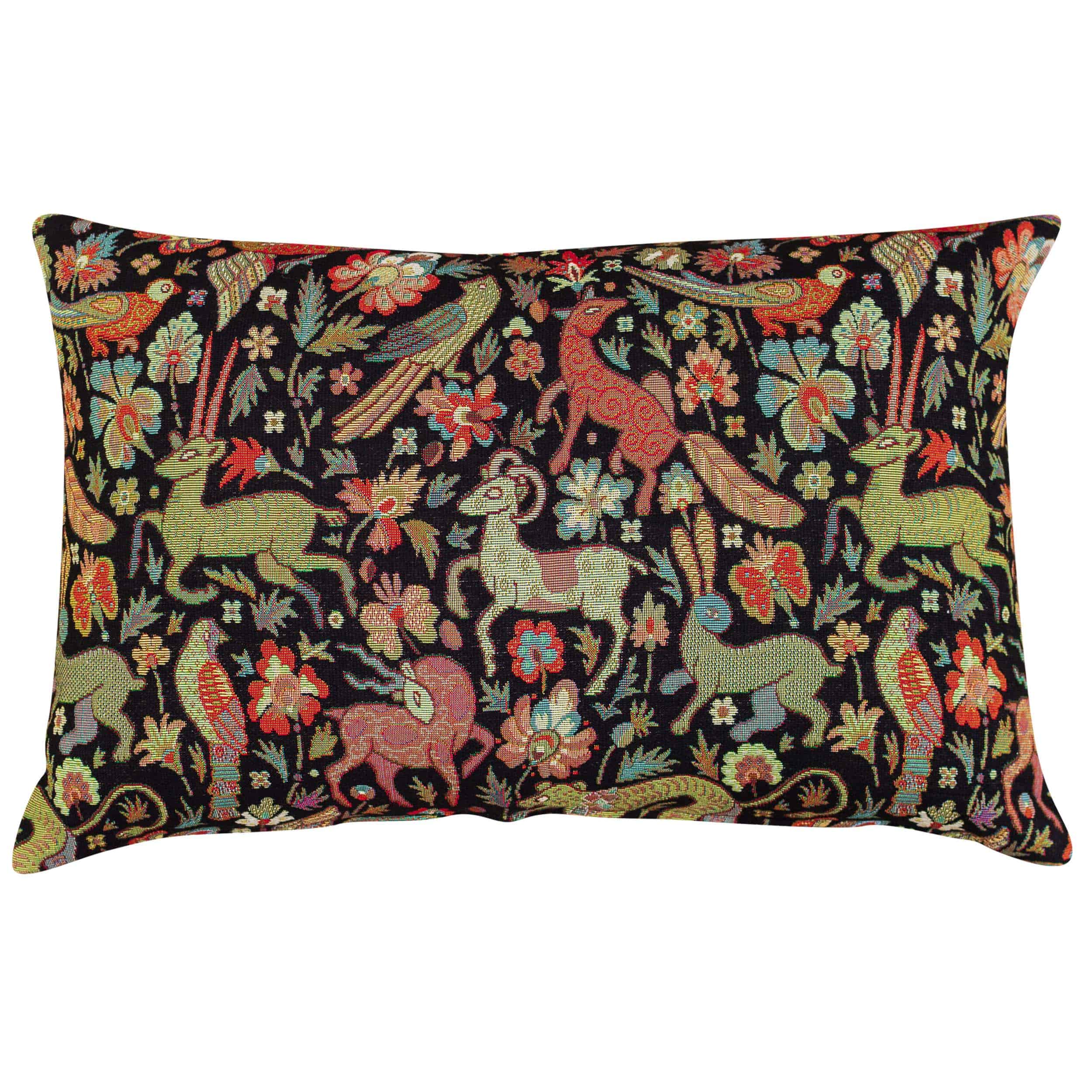 Mythical Animals XL Rectangular Cushion in Black Linen Loft