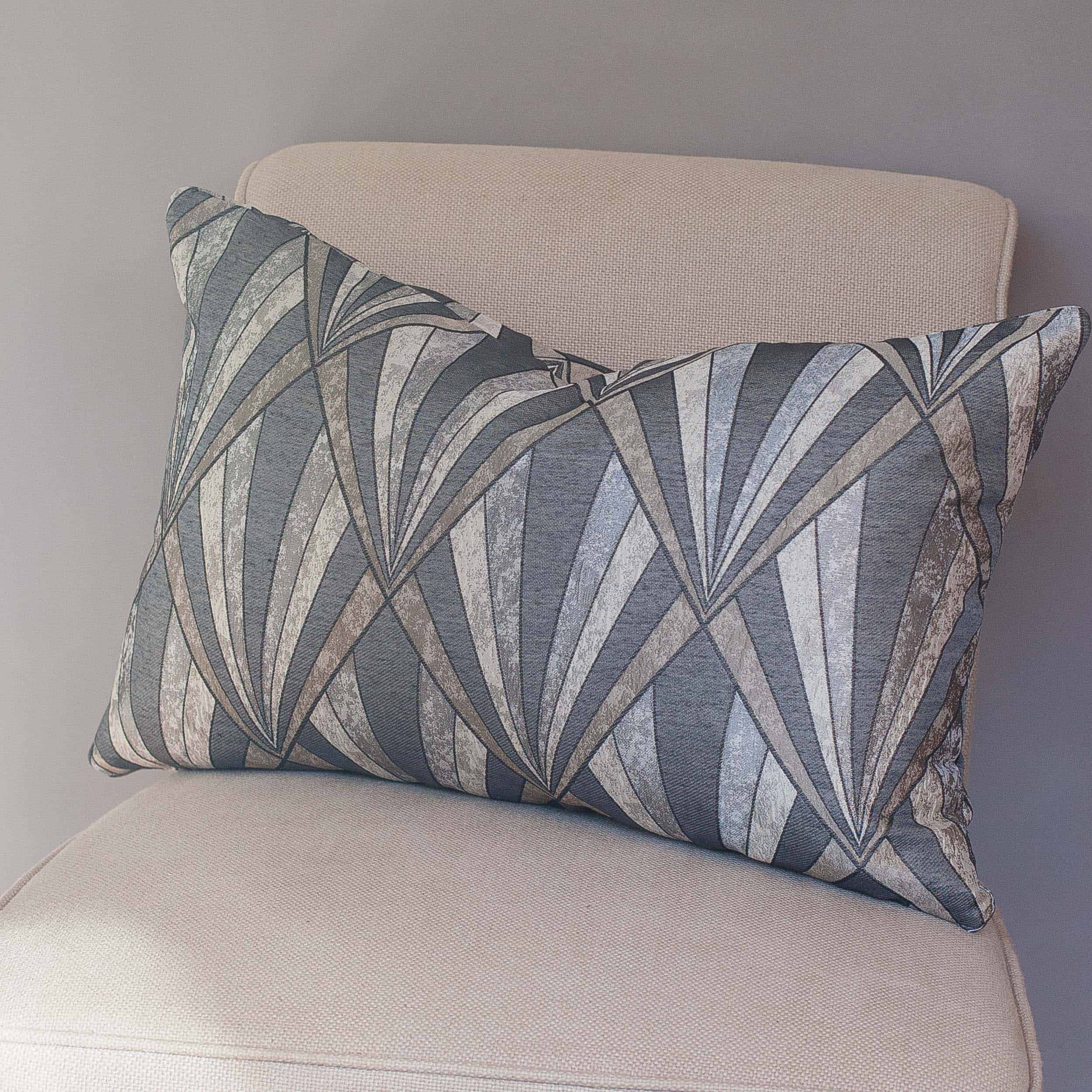 Metallic Art Deco XL Rectangular Cushion in Grey and Copper Linen Loft