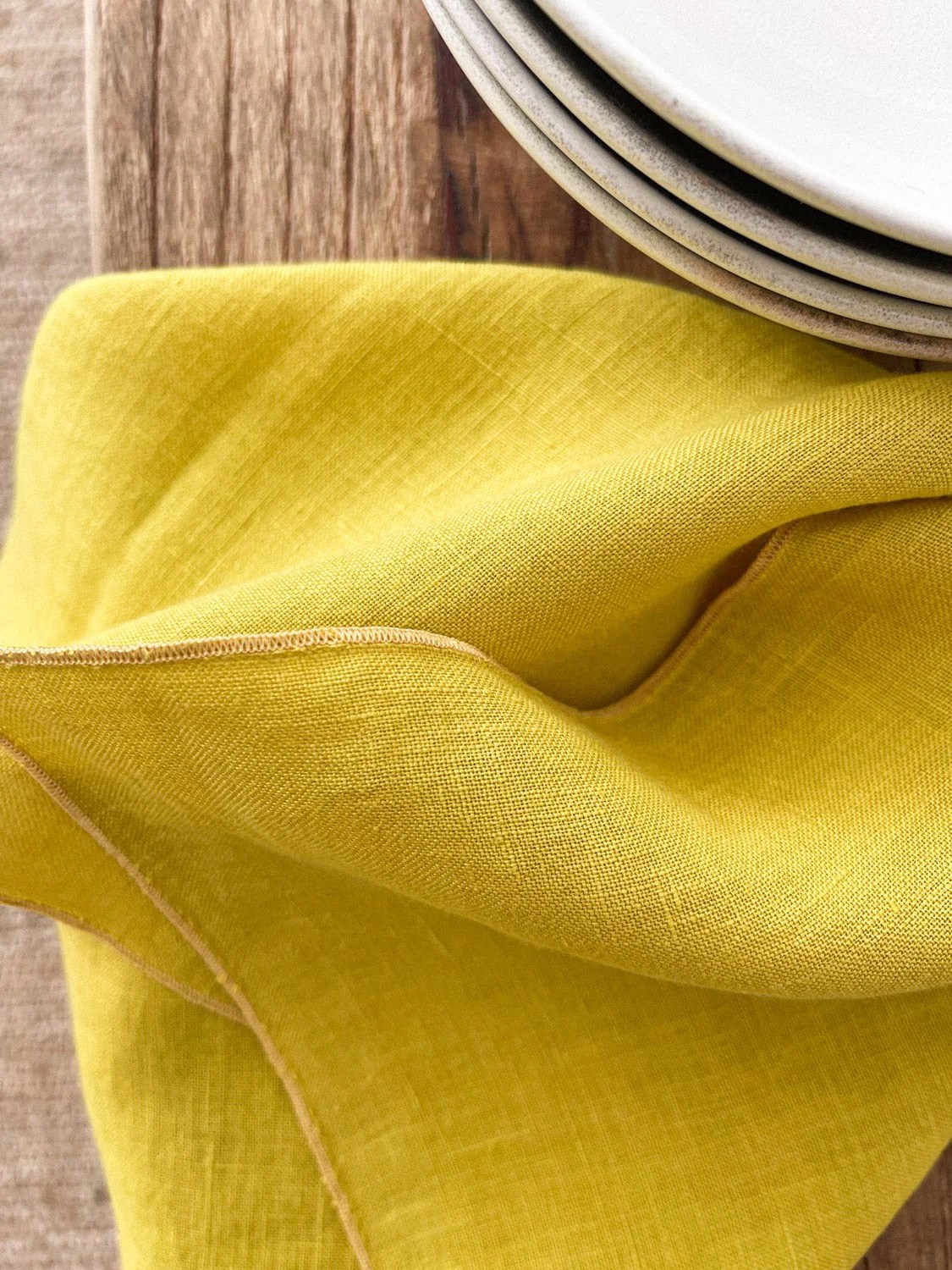 Yellow Washed Linen Napkins with Stitch Edges Linen Notes