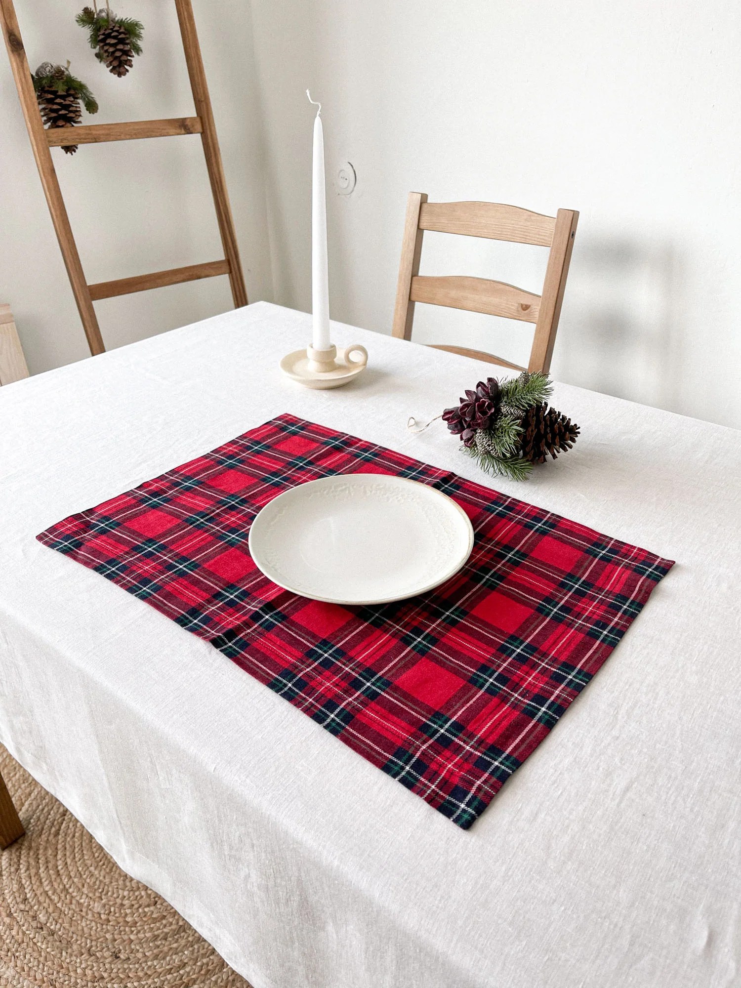 Red Tartan Linen Placemat Linen Notes
