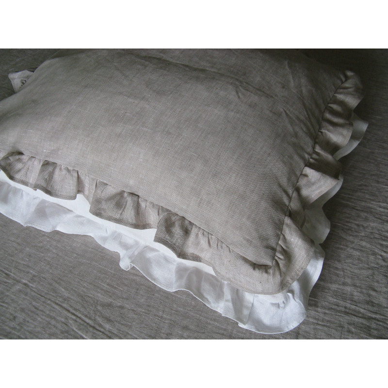 Oatmeal Linen Frilled Pillowcase Region US Size US Standard 20"x26"