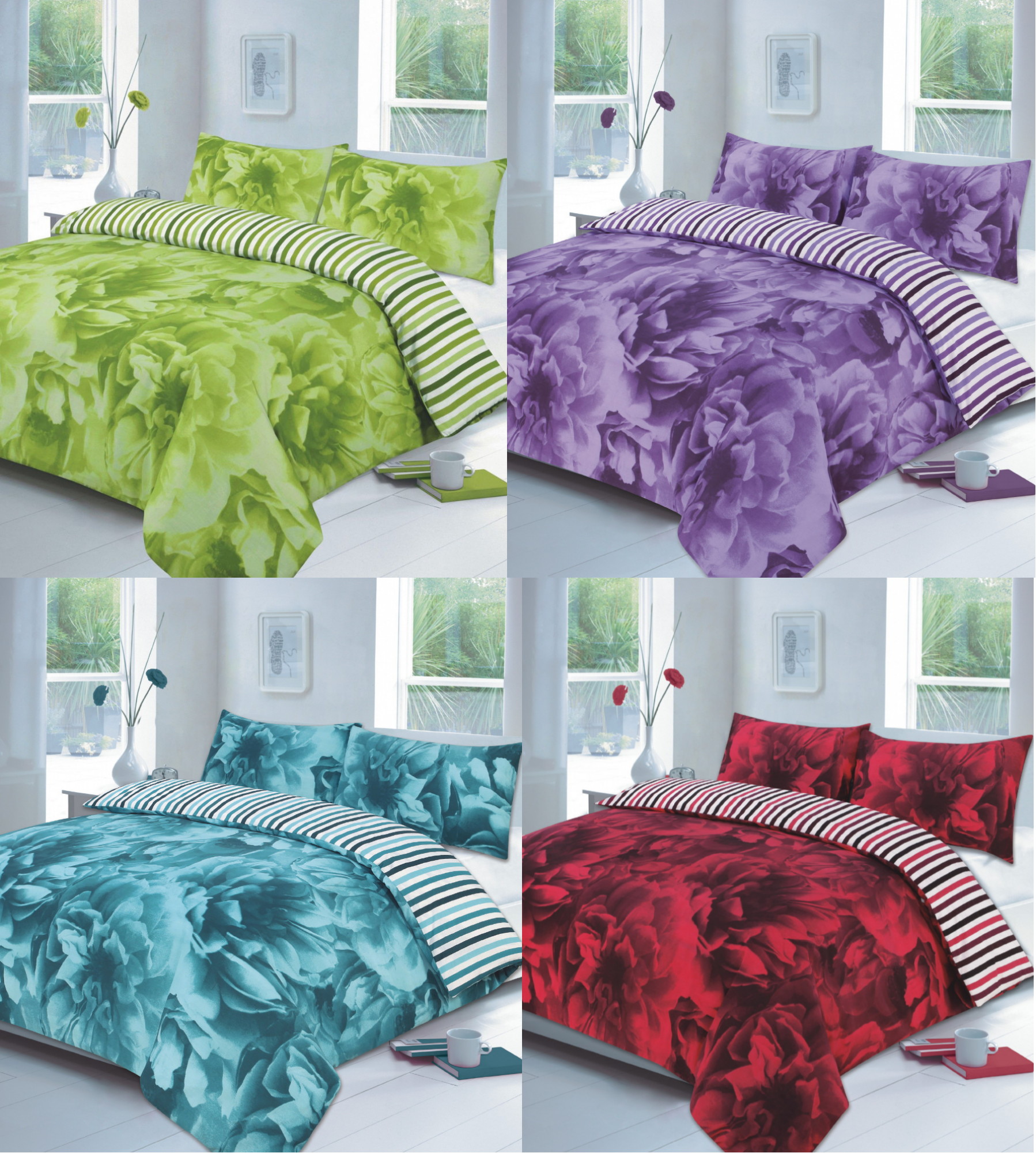 Rose Printed Duvet Quilt Cover Floral Bedding Set Pillow Case LinenStar