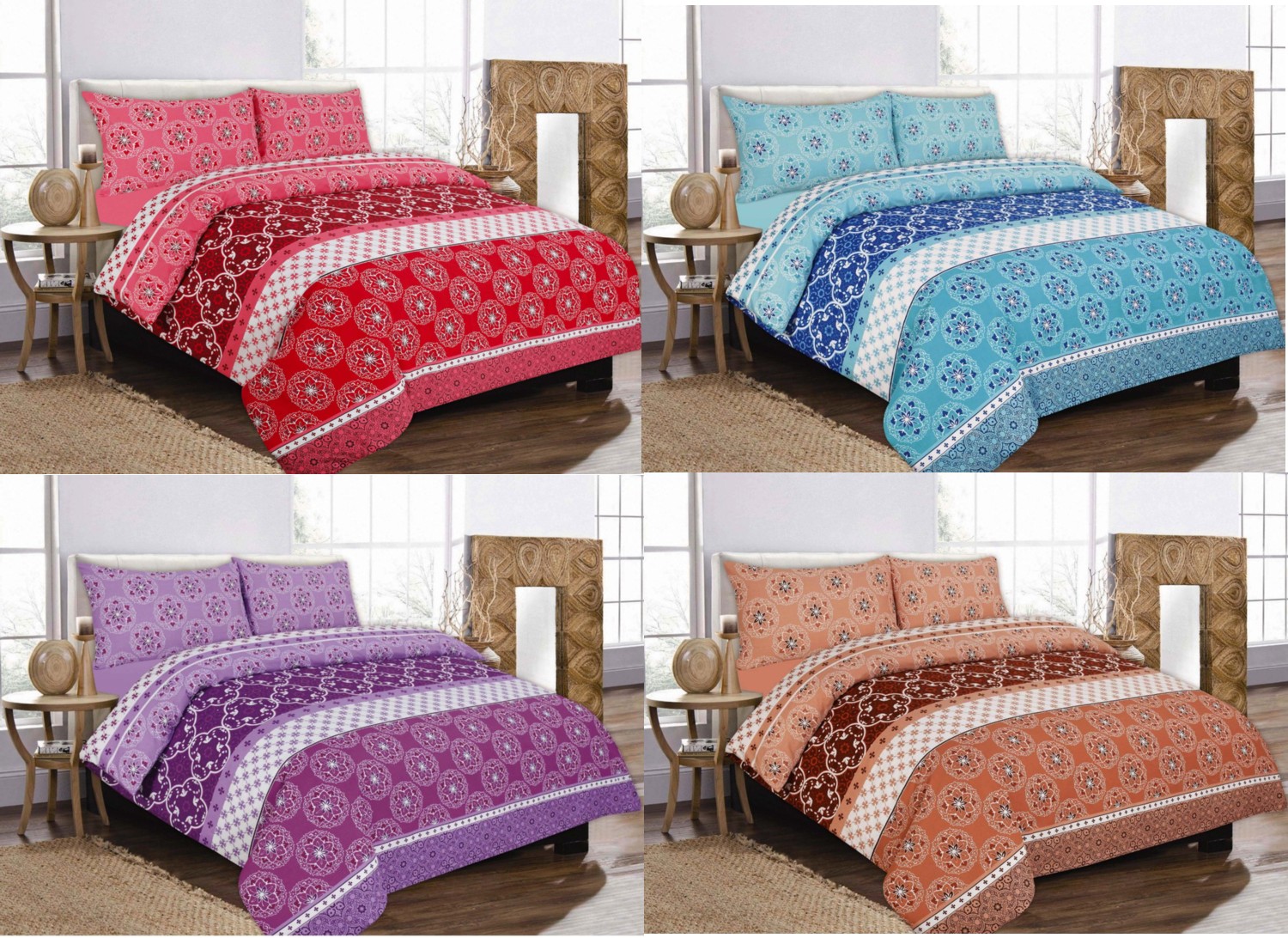 Robyn 4 Pcs Printed Duvet Cover + Valance Sheet Complete Bedding Set