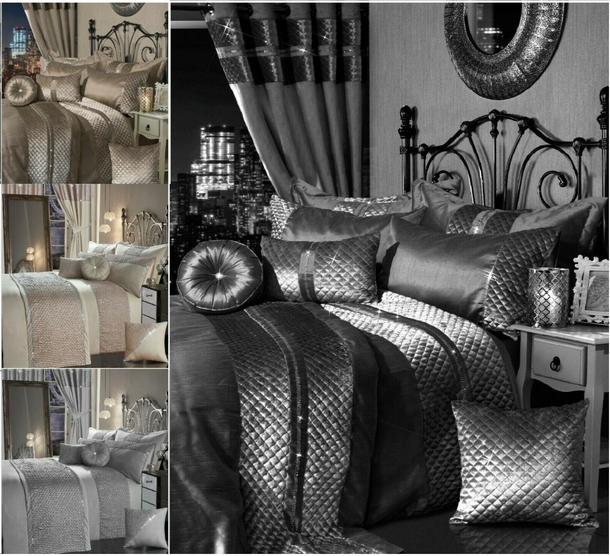 7 Piece Diamante Duvet Cover Set Luxury Comforter Bedding Complete