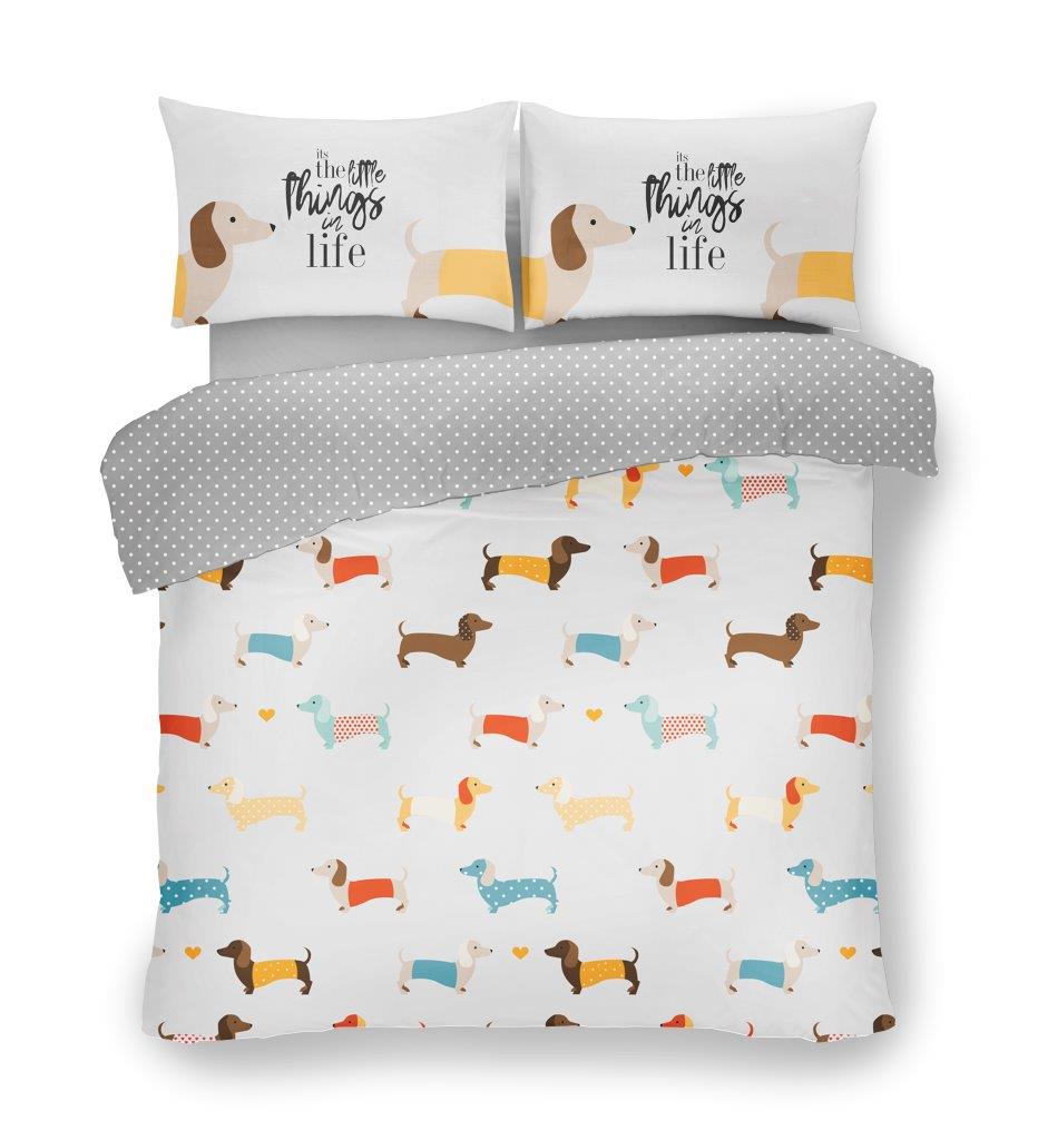 Sausage Dog Animal Reversible Polycotton Duvet Cover Bedding Set Pillow