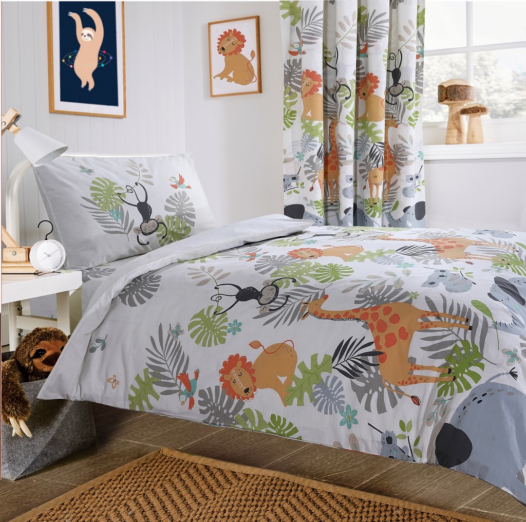 Safari Duvet Cover Kids Cotton Rich Jungle Cot Bedding Set Or Curtain