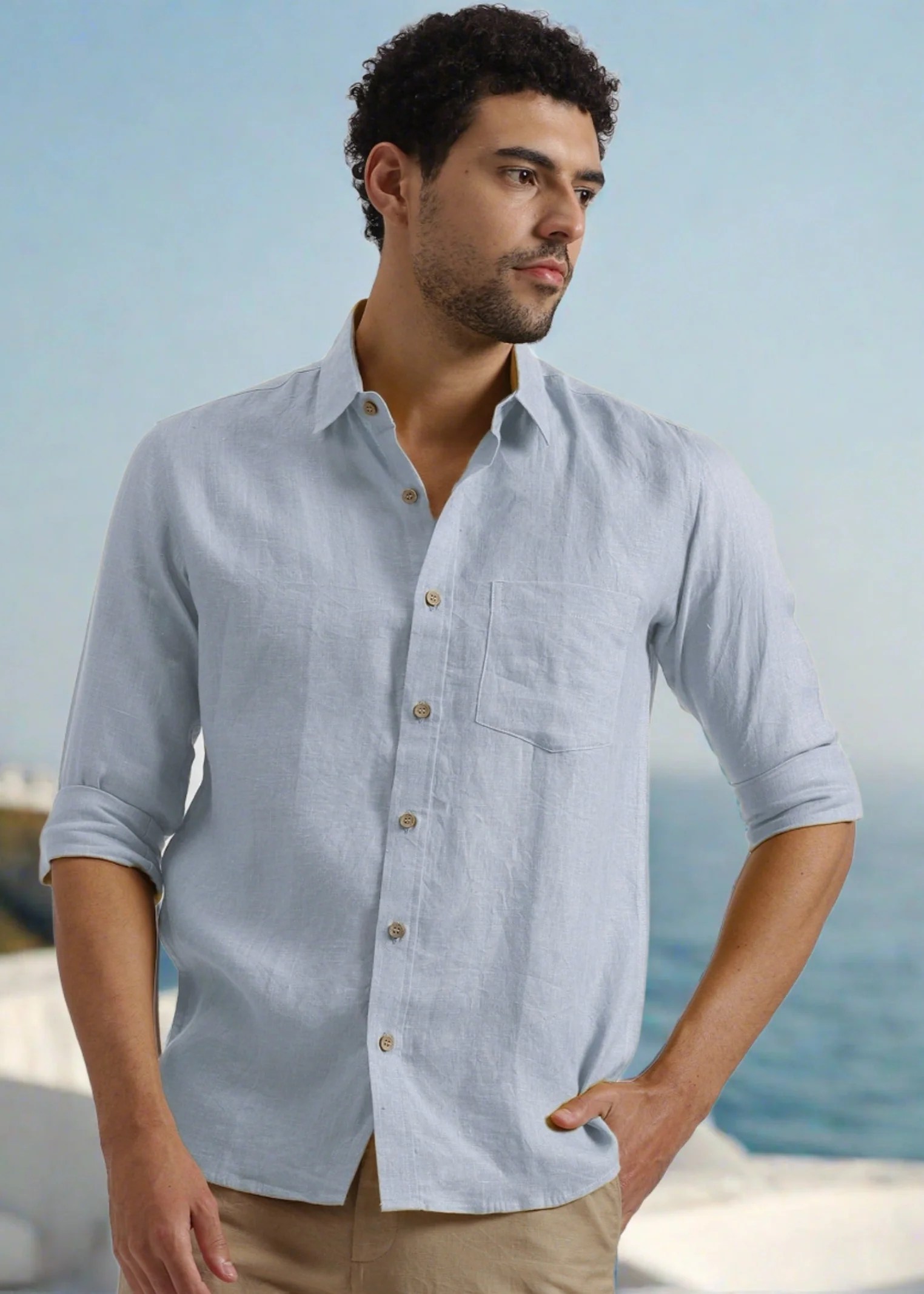 Shutter Blue Pure Linen Full Sleeve Shirt Linen Trail