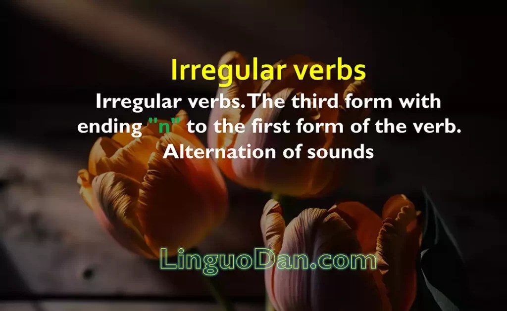 Irregular verbs. The third form with ending “n” to the first form of