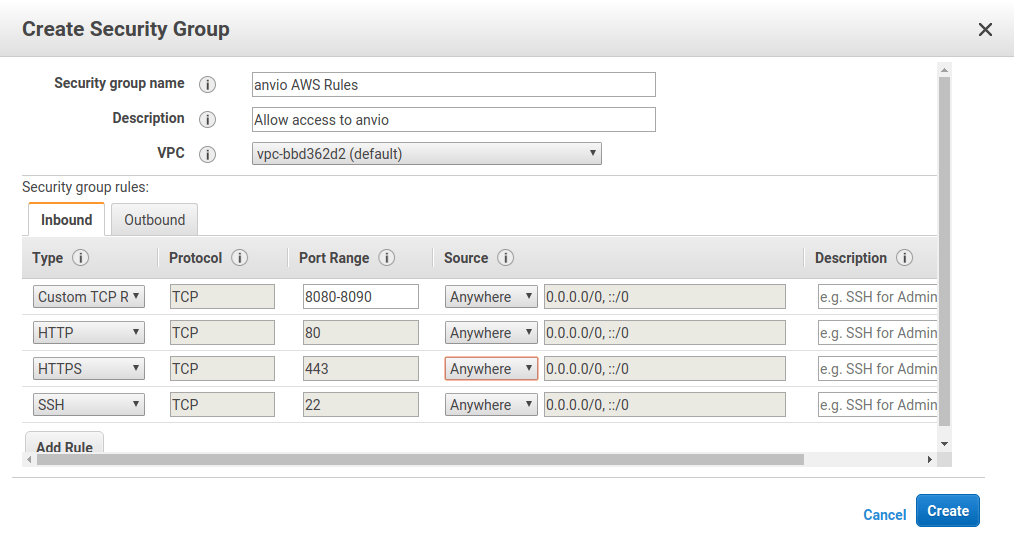 Creating security rules for AWS instances. ComputationalGenomicsManual