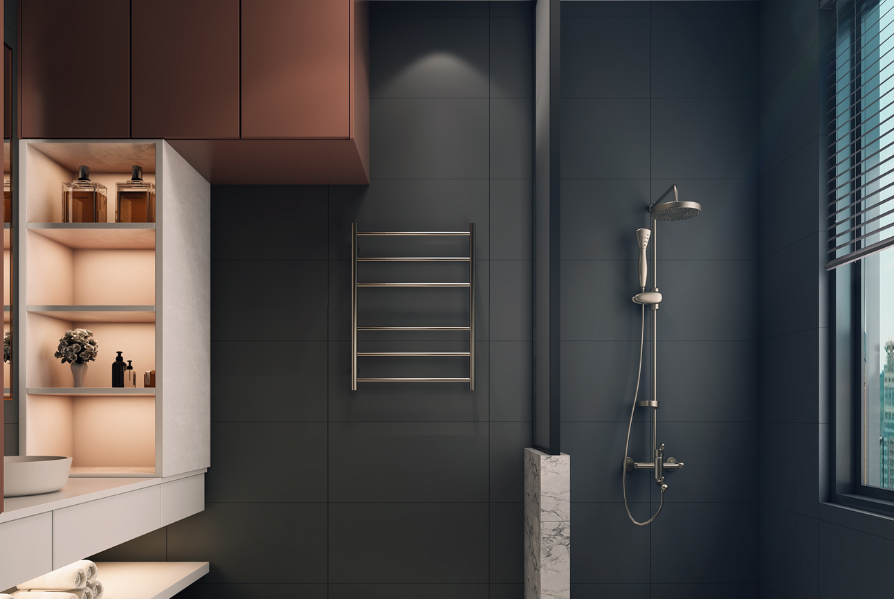 Avid 6 Bar Heated Towel Rail Brushed Nickel LINSOL