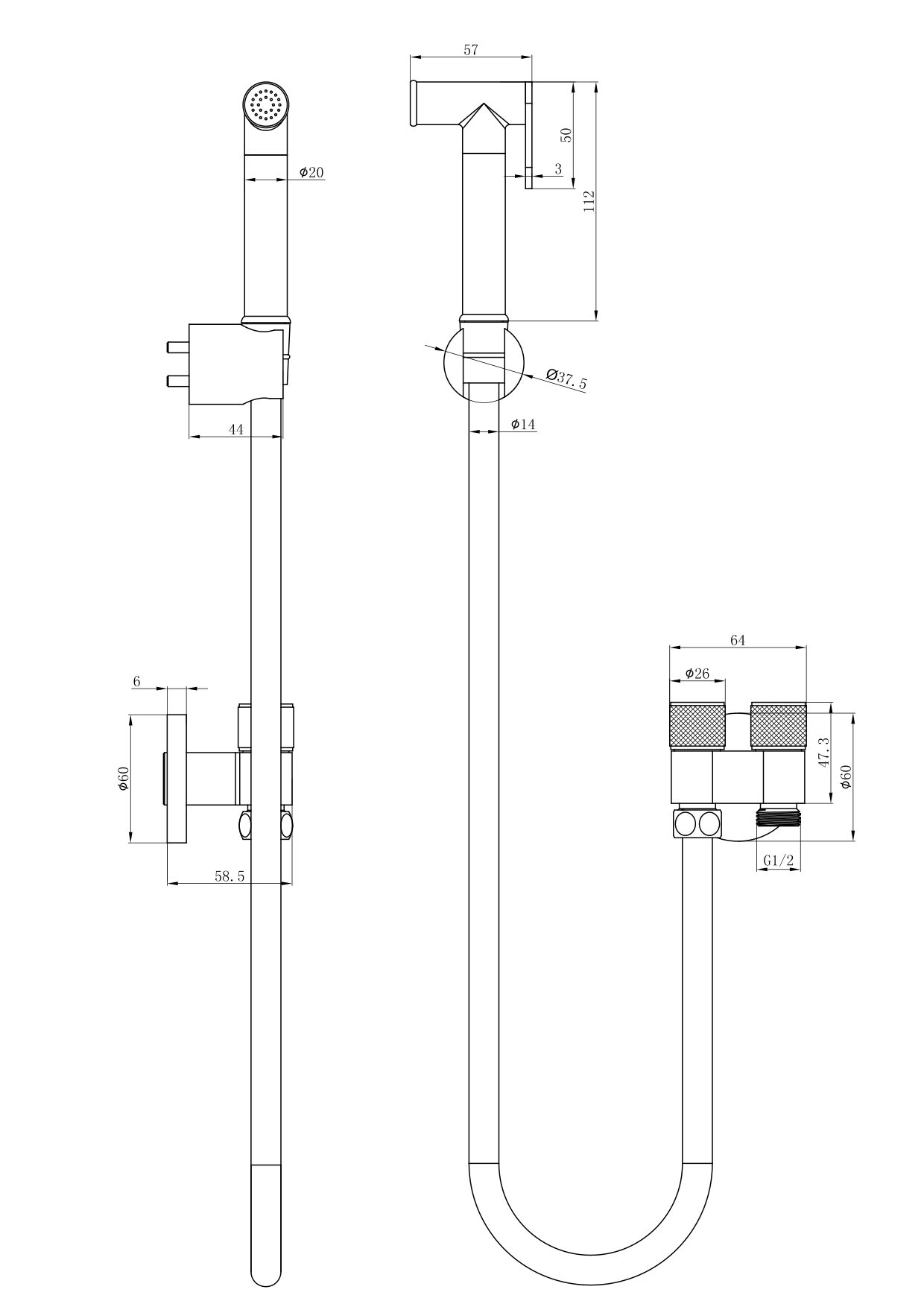 Zarah Dual Control Bidet/Douche Spray Brushed Brass LINSOL