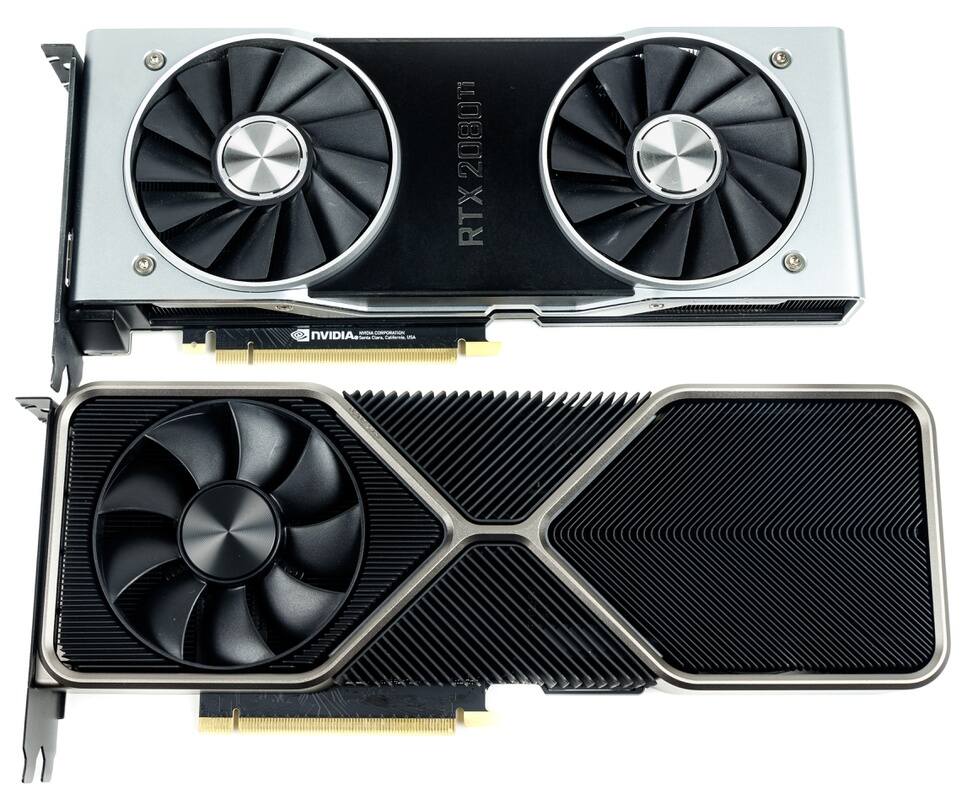 RTX 2080ti vs RTX 3080 size comparison photos. Graphics