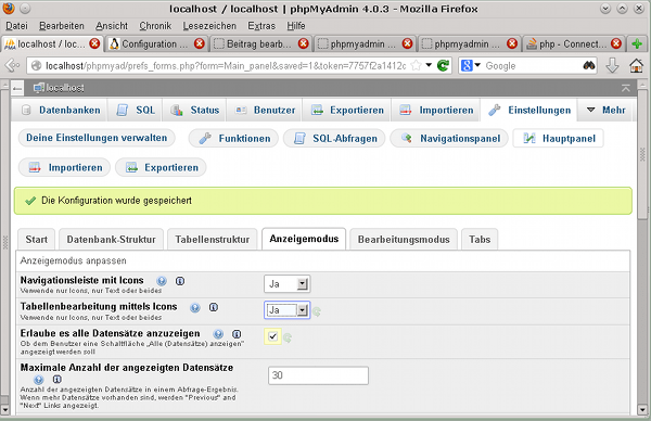 phpMyAdmin Vers. 4 Konfiguration und zugehörige pmaTabellen Linux
