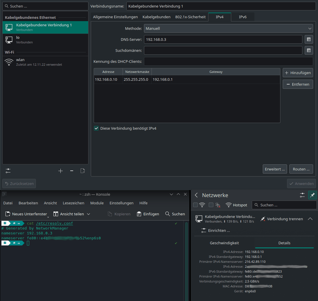 Manjaro DNS wird falsch angezeigt