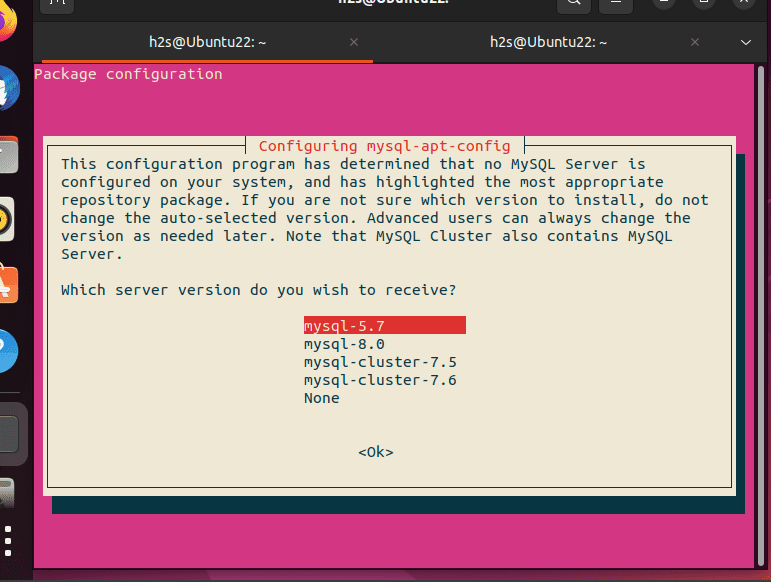 Install MySQL 5.7 server and client on Ubuntu 22.04 LTS Linux