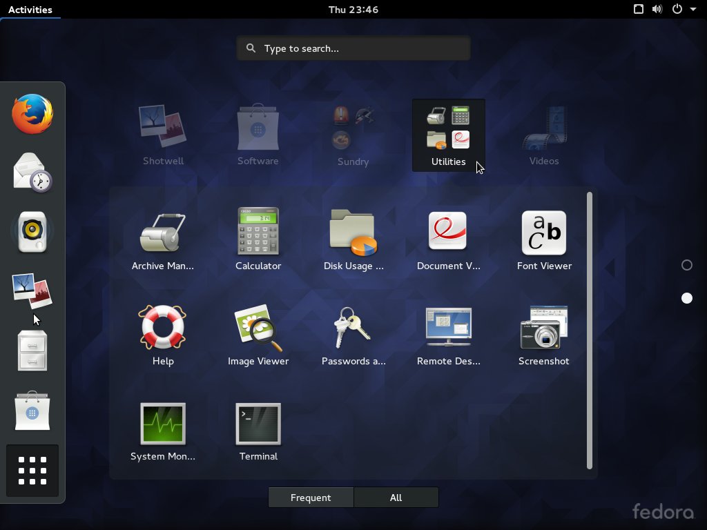 Screenshot preview of GNOME 3.18 on Fedora 23