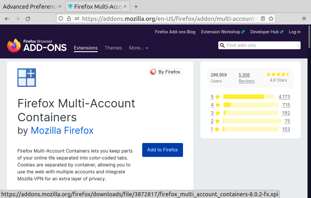 See, MultiAccount Containers extension is not needed to use Containers