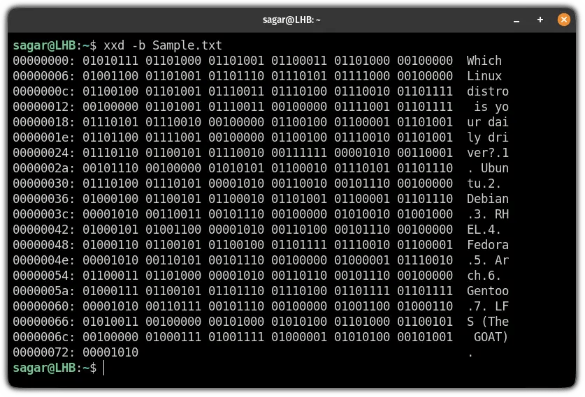 Use XXD Command in Linux