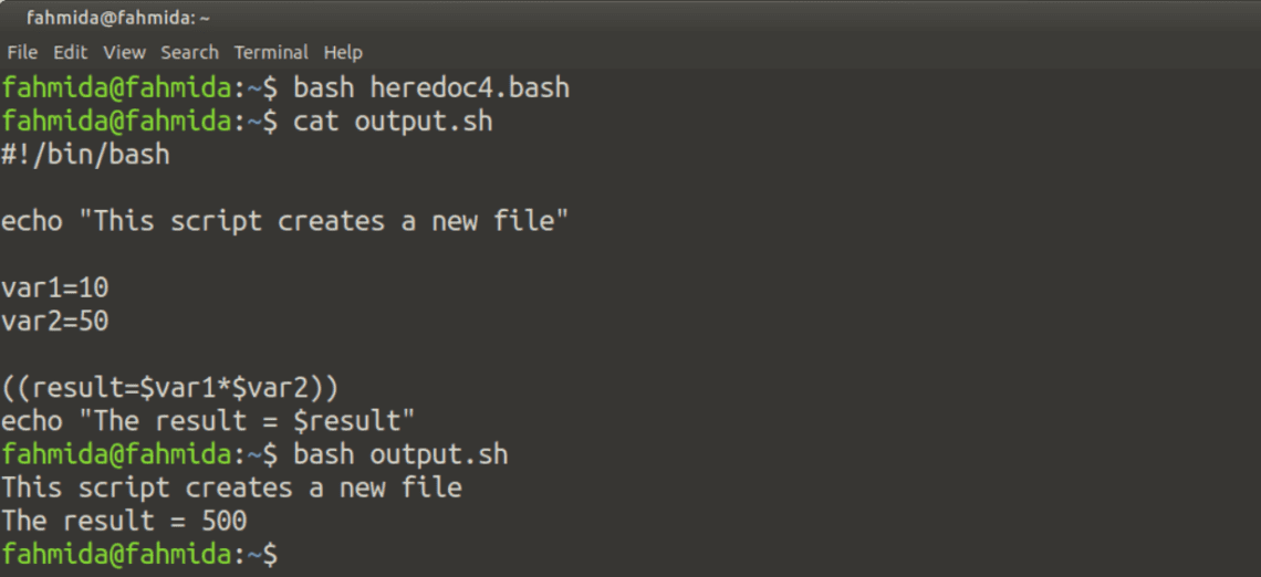 How to use Here Document in bash programming