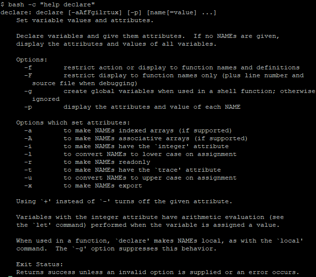 Bash declare command