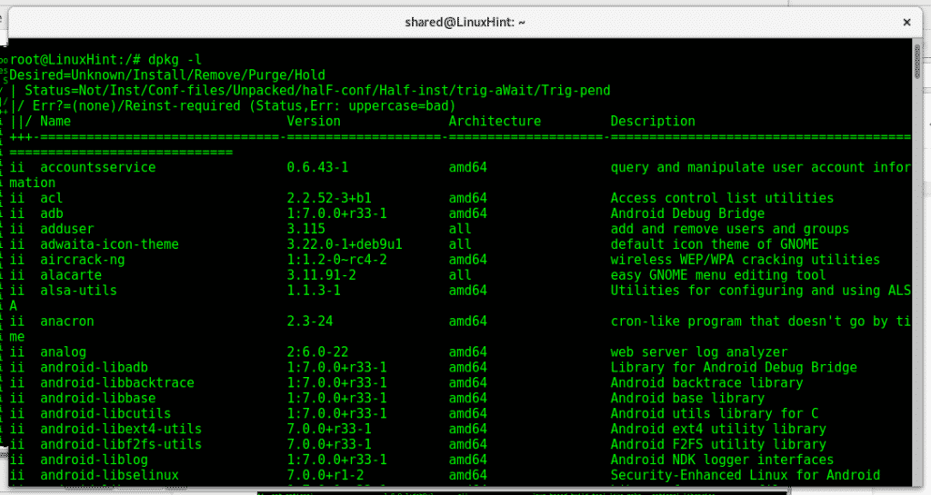 List all installed packages on Debian Linux Hint