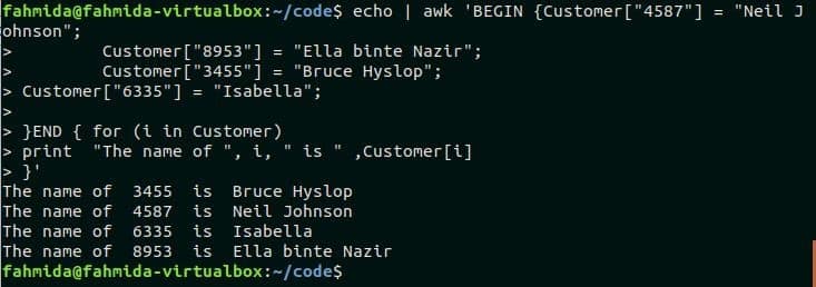 How to use for loop in awk command Linux Hint