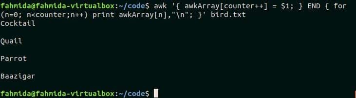 How to use array in awk command Linux Hint