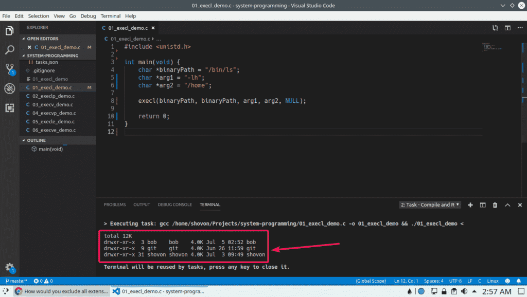 Exec System Call in C Linux Hint