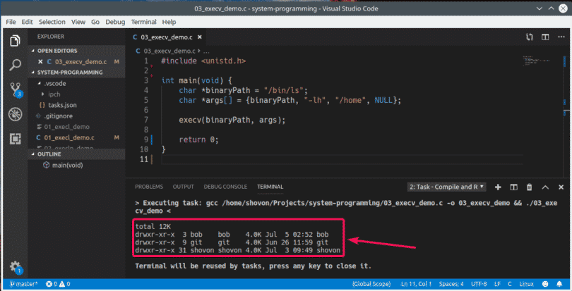 Exec System Call in C Linux Hint