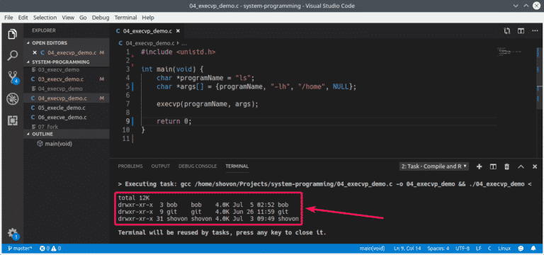 Exec System Call in C Linux Hint