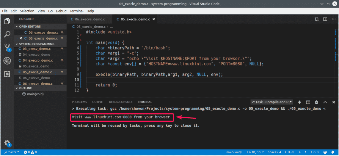 Exec System Call in C Linux Hint