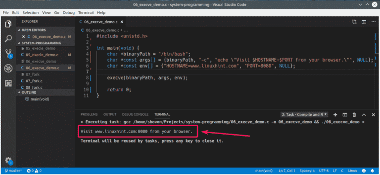 Exec System Call in C Linux Hint