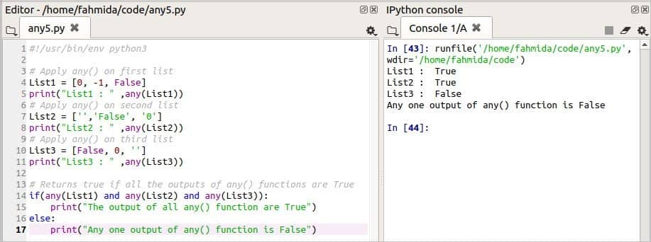 Python any() function usage Linux Hint