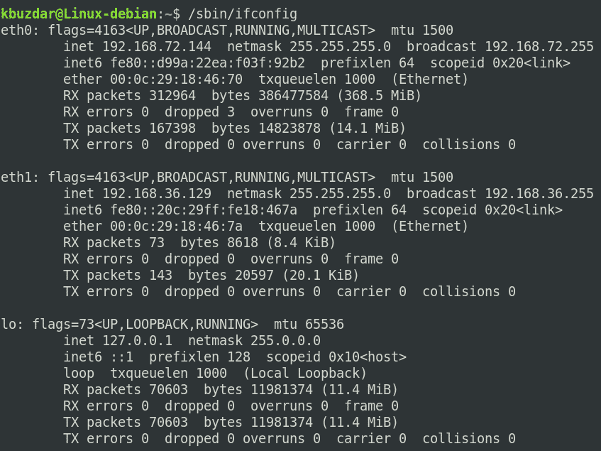 List Network Interfaces in Debian 10