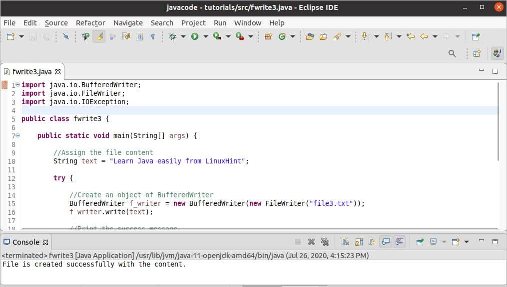 Java write to file Linux Hint