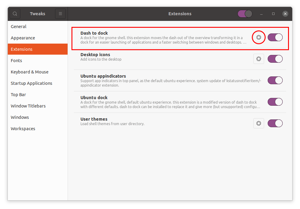 Installing Dash to Dock on Ubuntu GNOME Shell Extension