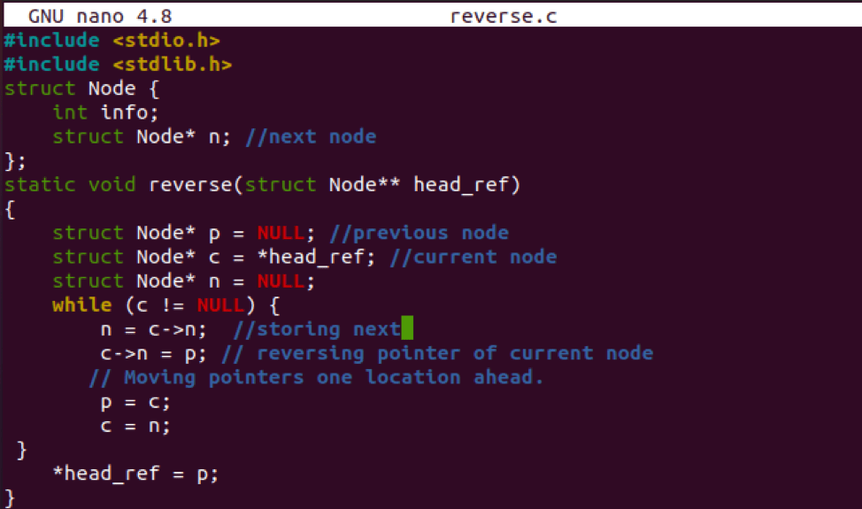 How to Reverse a linked list in C