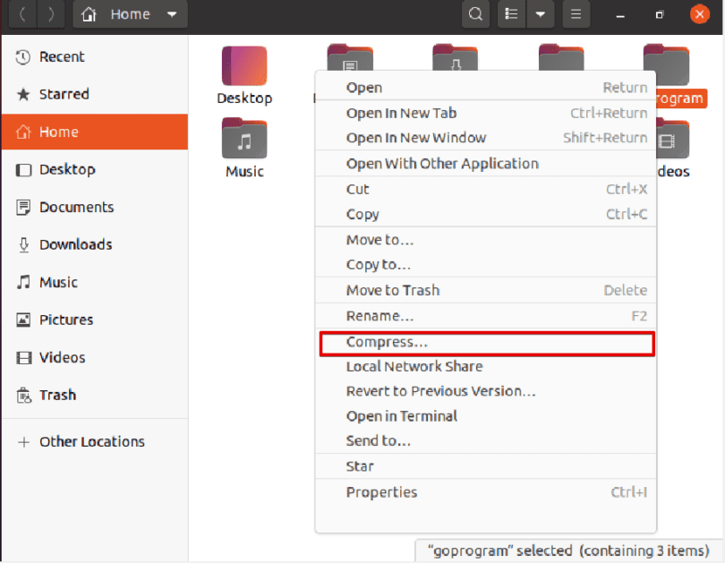 How to ZIP a folder in Ubuntu