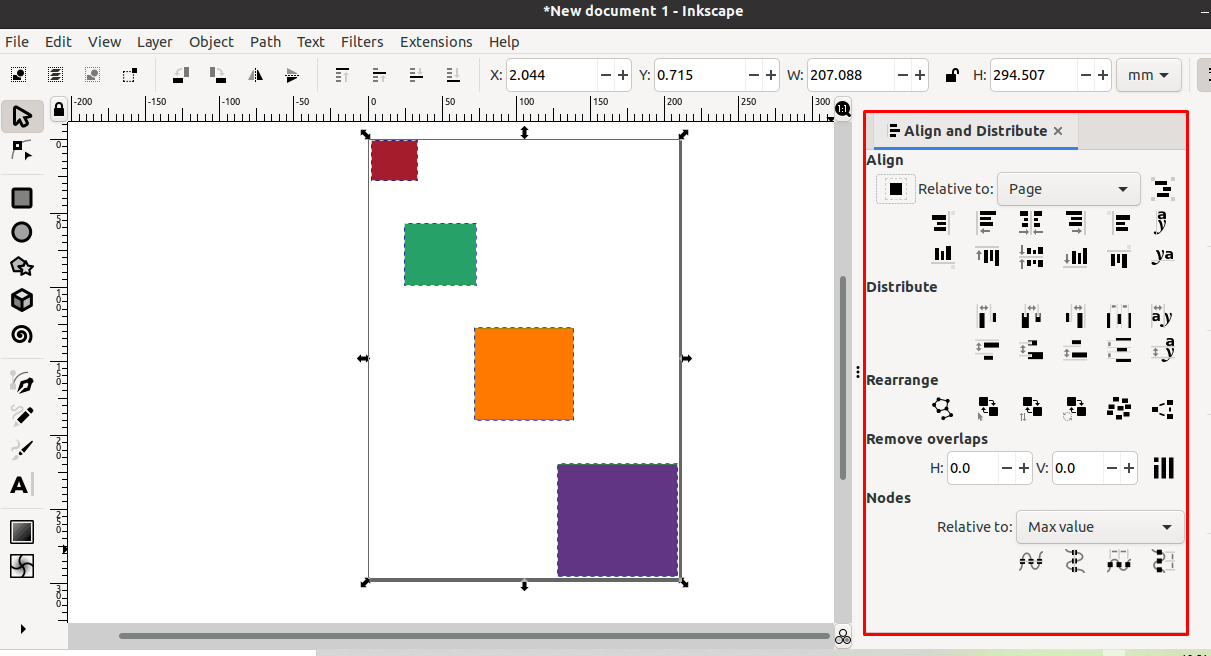 How to center align object in Inkscape