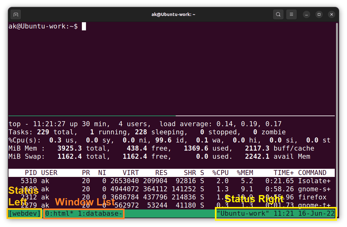 Customizing the Status Bar in tmux