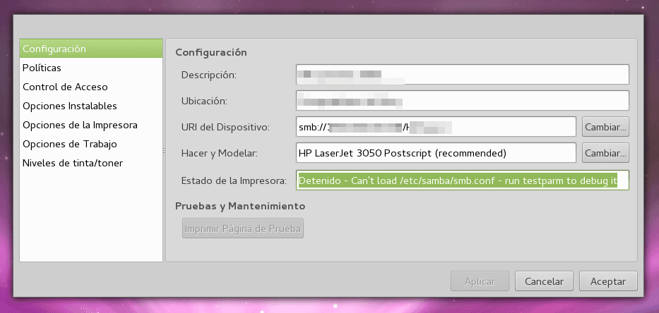 Problema para imprimir en impresoras compartidas de windows en Manjaro