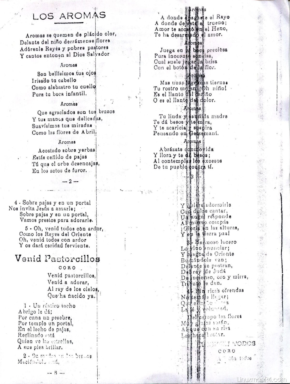 Cantos para levantar al niño Dios Los aromas, Venid Pastorcillos