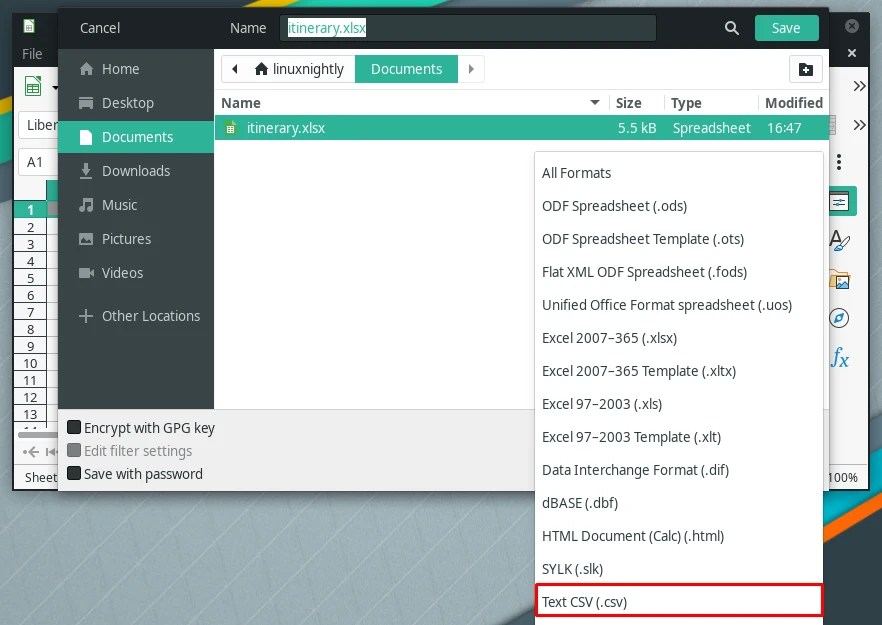 Linux Convert xlsx to csv Linux Nightly
