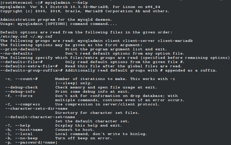 20 команд mysqladmin для администрирования базы данных MYSQL/MariaDB