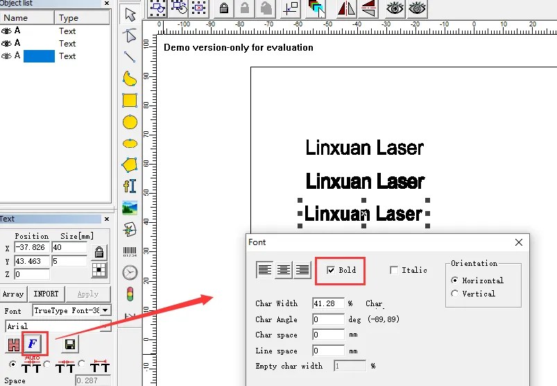 How to make text bold in EZCAD2? Linxuan Laser