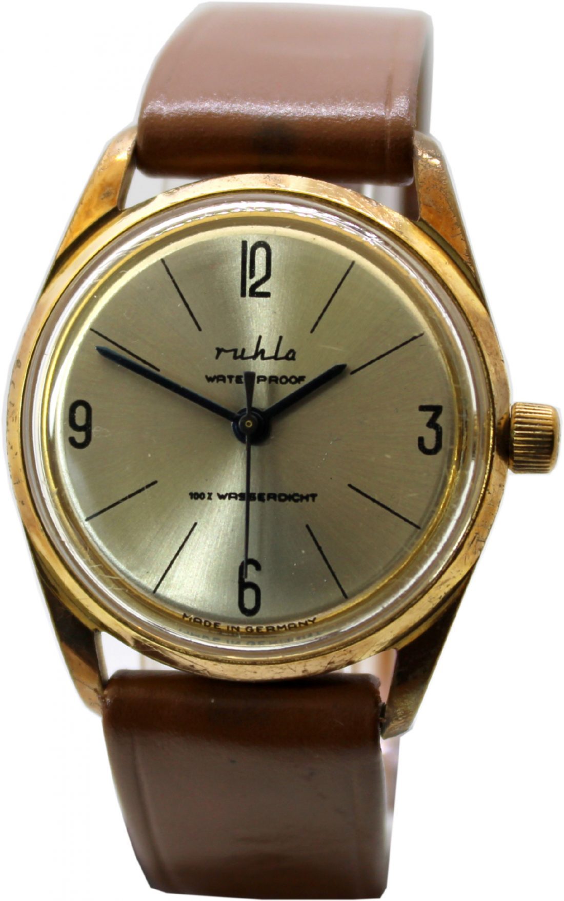Ruhla Herrenuhr Handaufzug Made in Germany Armbanduhr gold Uhrband