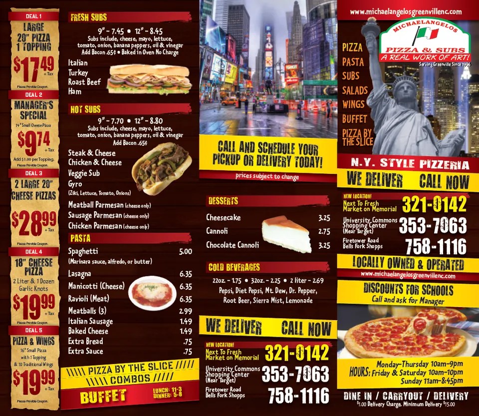 Menu Pizza Restaurant & Catering Delivery Greenville, NC
